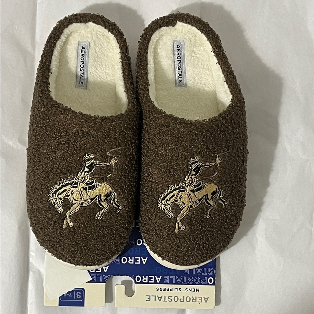 Aeropostale Brown Slippers with Cowboy Embroidery